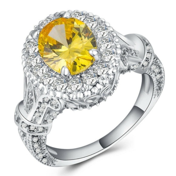 Jewelry - Beautiful 925 Silver Oval Cut Citrine Ring New